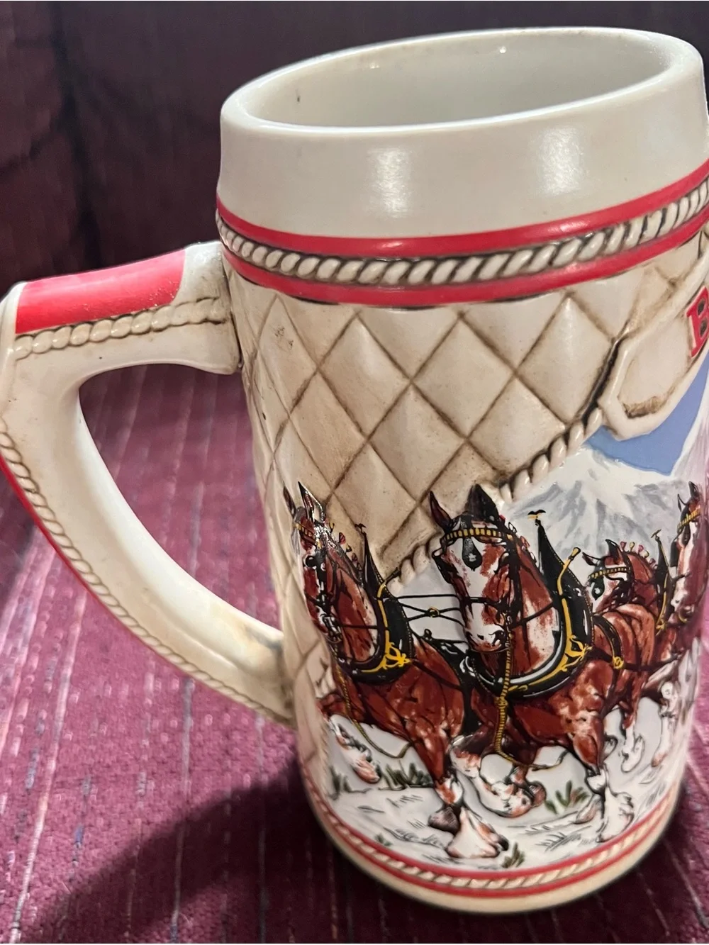 Vintage 1985 Budweiser Holiday Stein Clydesdales A series Ceramarte Brazil 8”